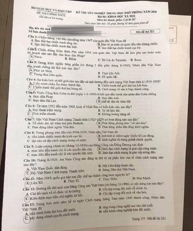 Đề thi Sử THPT Quốc gia 2020, Đề thi Sử THPT Quốc gia năm 2020, Đề thi Sử THPT Quốc gia, Đề thi môn sử, đề lịch sử, Đề thi lịch sử, thi THPT quốc gia