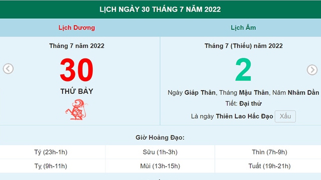 Xem ngày 30 tháng 7 năm 2022 là ngày tốt hay xấu?