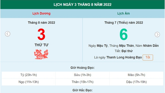 Xem lịch ngày 3 tháng 8 năm 2022 là ngày tốt hay xấu?