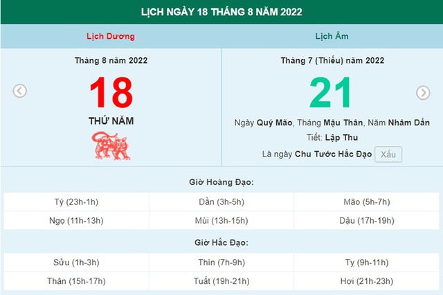 ngày 18 tháng 8 năm 2022, ngày 18/8/2022 tốt hay xấu, lịch âm 2022, lịch vạn niên ngày 18/8/2022, âm lịch hôm nay 18/8, Lịch vạn niên ngày 18 tháng 8, xem ngày tốt