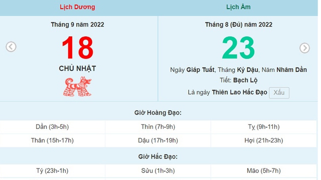 Lịch âm 18/9, xem lịch Chủ nhật ngày 18 tháng 9 năm 2022 là ngày tốt hay xấu?