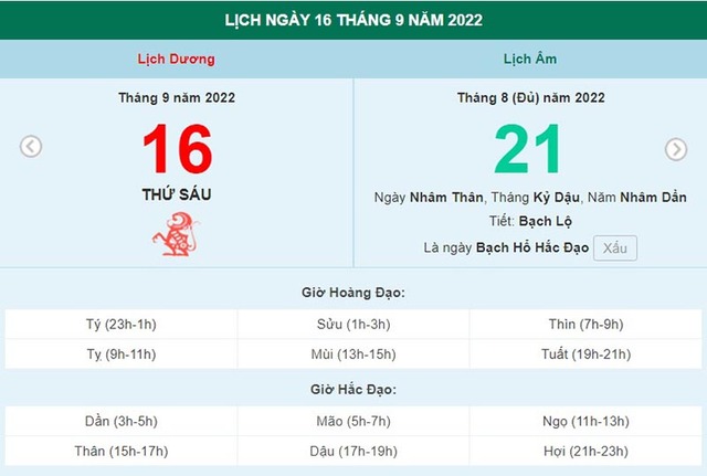 ngày 16 tháng 9 năm 2022, ngày 16/9/2022 tốt hay xấu, xem ngày tốt, lịch âm 2022, lịch vạn niên ngày 16/9/2022, âm lịch hôm nay 15/9, Lịch vạn niên ngày 16 tháng 9