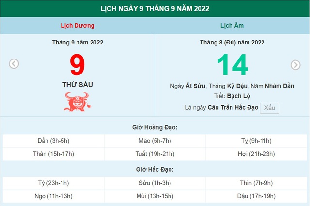 ngày 9 tháng 9 năm 2022, ngày 9/9/2022 tốt hay xấu, xem ngày tốt, lịch âm 2022, lịch vạn niên ngày 9/9/2022, âm lịch hôm nay 9/9, Lịch vạn niên ngày 9 tháng 9