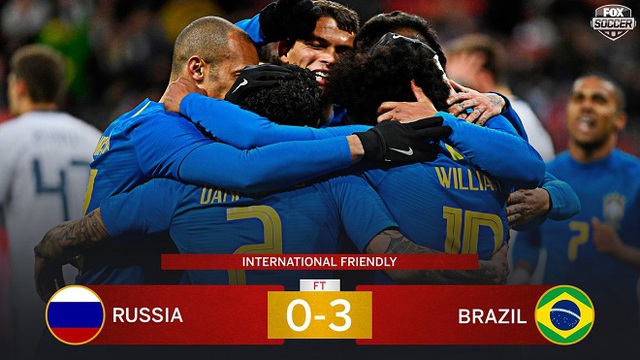 Giao hữu quốc tế: Brazil đè bẹp Nga 3-0, Pháp thua sốc Colombia