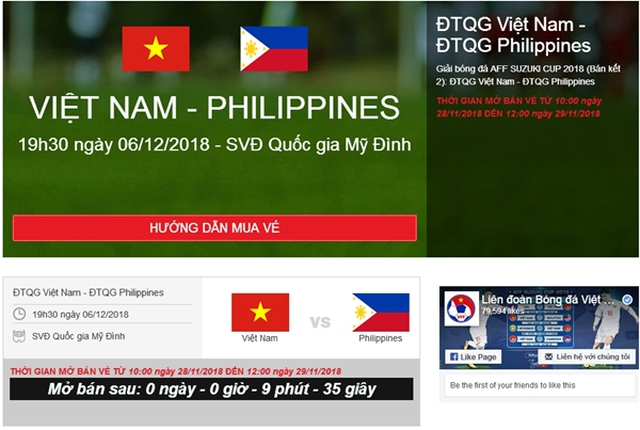 10h00 sáng hôm nay (29/11), VFF tiếp tục bán vé online trận Việt Nam vs Philippines