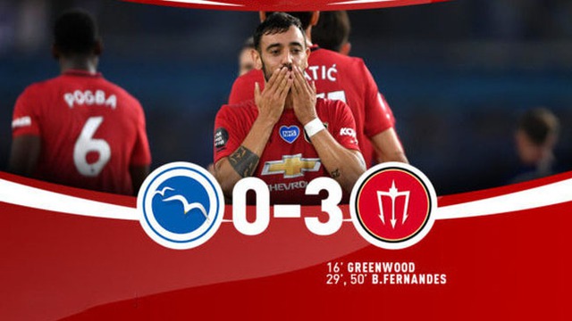 Brighton 0-3 MU: Bruno Fernandes lập cú đúp, MU bám sát Chelsea