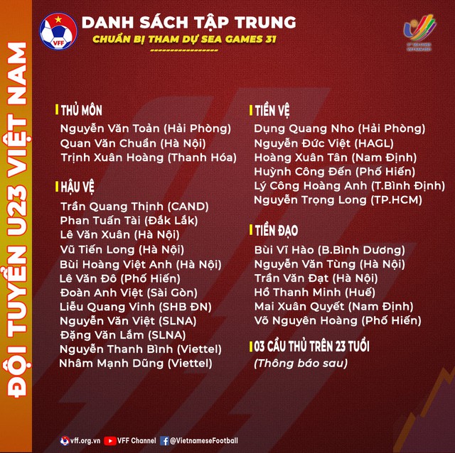 SEA Games, bốc thăm bóng đá SEA Games, trực tiếp bốc thăm bóng đá nam SEA Games, Quang Hải, Hoàng Đức, Park Hang Seo, danh sách U23 Việt Nam, Tiến Linh, VFF