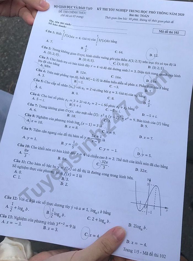 Đề thi Toán THPT Quốc gia 2020, Đề thi Toán THPT Quốc gia năm 2020, Đề thi Toán THPT Quốc gia, Đề thi môn Toán, đề văn, Đề thi Toán, đề thi toán, thi THPT quốc gia