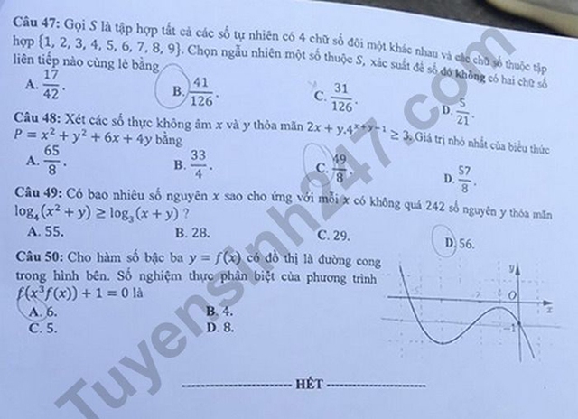 Đáp án Toán THPT Quốc gia 2020, Đáp án Toán THPT Quốc gia năm 2020, Đáp án Toán THPT Quốc gia, Đáp án môn Toán, đáp án toán, Đáp án Toán, lời giải môn toán, giải đề toán 