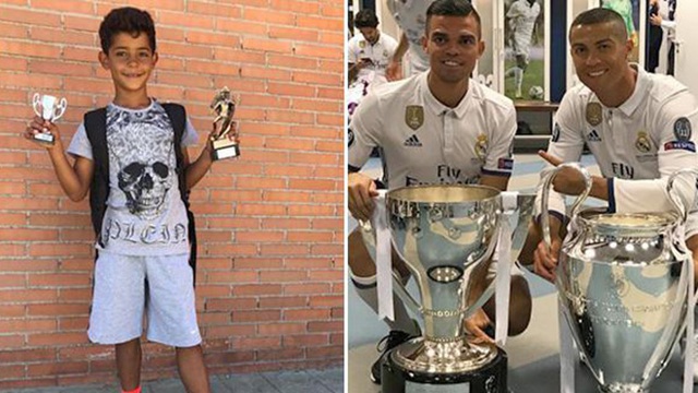 Con trai Ronaldo lại gây sốt khi giành cú đúp danh hiệu như bố