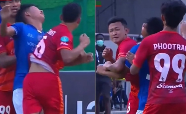 Cầu thủ Thái Lan đánh đối thủ, cầu thủ Thái Lan thúc cùi chỏ, cầu thủ Thái Lan bị CLB sa thải, bóng đá Thái Lan, Bangkok, cầu thủ Thái Lan đánh đối thủ nhập viện