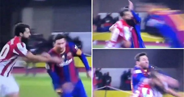 Messi nhận thẻ đỏ đầu tiên ở Barcelona. Messi bị treo giò. Messi bị cấm thi đấu. Barcelona vs Bilbao, Siêu cúp Tây Ban Nha, Messi đánh nguội, Lionel Messi, Barcelona