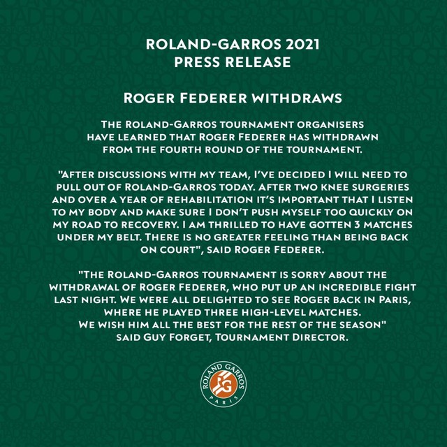 Federer rút lui, Federer rút khỏi Roland Garros, Federer rút khỏi Pháp mở rộng, Federer quyết vô địch Wimbledon, kết quả Roland Garros hôm nay, Federer, Roger Federer