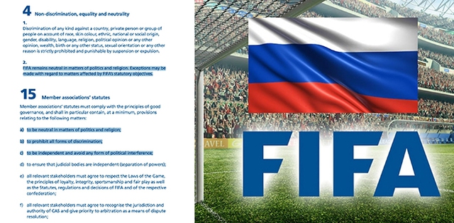 Căng thẳng Nga vs Ukraina, FIFA cấm Nga dự World Cup, Thể thao phi chính trị, bóng đá phi chính trị, FIFA, UEFA, đội tuyển Nga, vòng loại World Cup, đội tuyển Nga bị loại