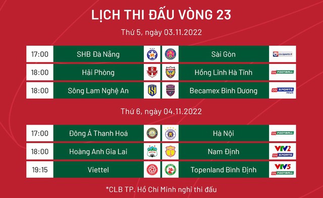 lịch thi đấu vòng 23 V League, lịch thi đấu V League vòng 23, Lịch thi đấu bóng đá, trực tiếp bóng đá, V League 2022, lịch phát sóng V League, lịch trực tiếp V League