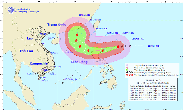 Siêu bão Yutu giật trên cấp 17 di chuyển theo hướng Tây Tây Nam