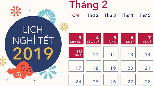 Lịch nghỉ Tết nguyên đán Kỷ hợi 2019