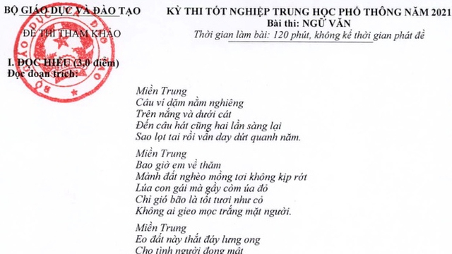 Đề thi môn Ngữ văn tốt nghiệp THPT quốc gia năm 2021