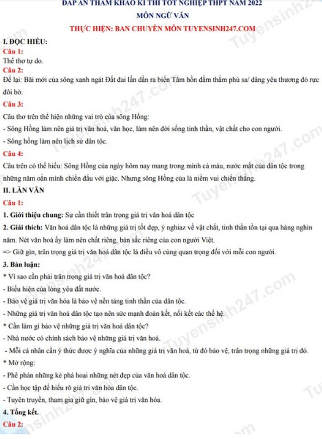 Đề thi Văn, Đề thi môn Văn, Đề thi môn Văn 2022, Đề thi Văn Tốt nghiệp THPT 2022, đáp án môn Văn, Đề thi Văn Tốt nghiệp THPT năm 2022, Đáp án vănm lời giải môn văn