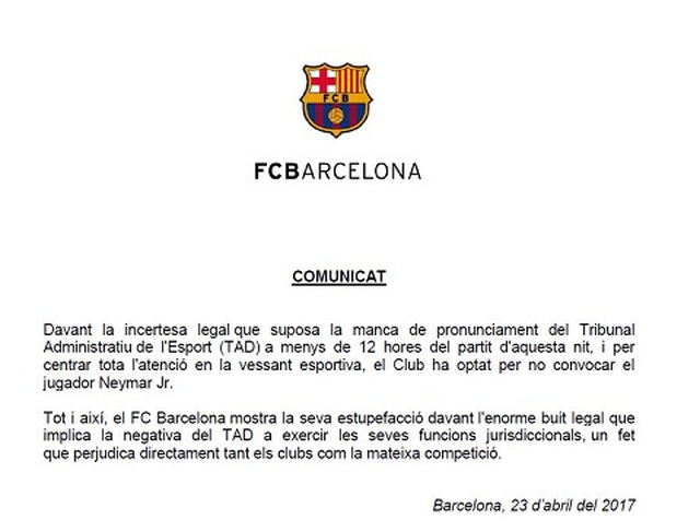 Thông báo chính thức của Barcelona