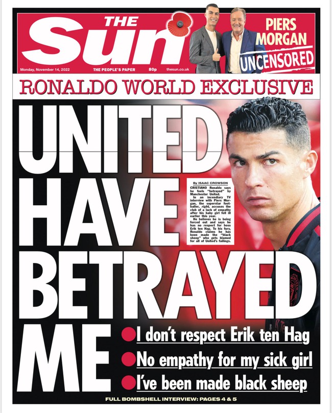 Ronaldo: 'Tôi đã bị MU phản bội, Ten Hag không tôn trọng tôi' - Ảnh 1.