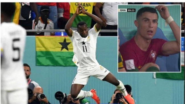 Tiền đạo Bukari (Ghana) khiến Ronaldo bực tức khi bắt chước kiểu ăn mừng của chân sút người Bồ