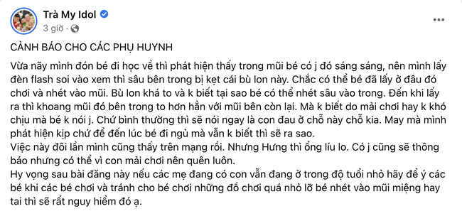 Đón Hayden từ trường về, Trà My Idol kiểm tra liền phát hiện 1 dấu hiệu lạ trên cơ thể con, vội cảnh báo lên MXH - Ảnh 1.