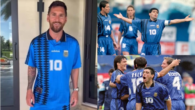 Messi cực ngầu với áo cũ của Argentina - Ảnh 1.