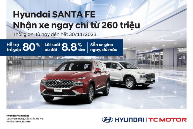 Hyundai &quot;chơi lớn&quot; giảm đến gần 200 triệu đồng cho SantaFe trong Quý 4/2023 - Ảnh 1.