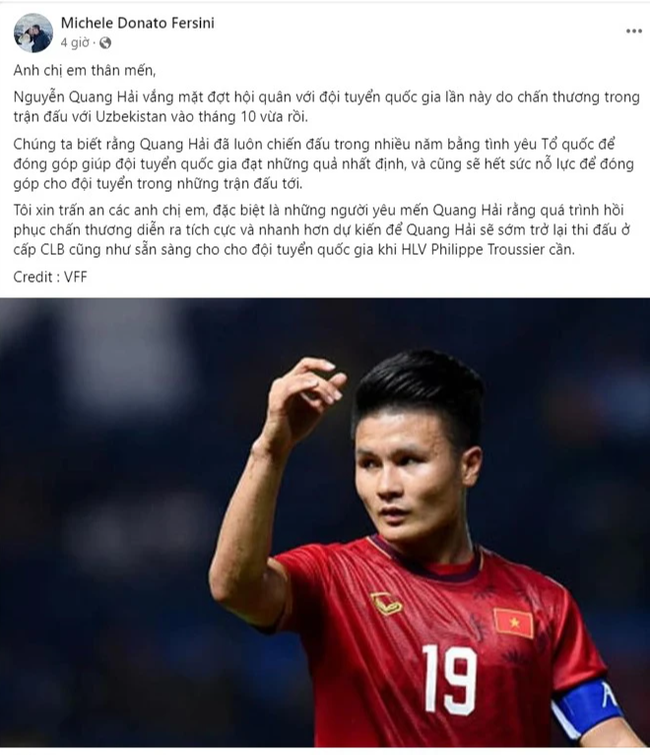 Quang Hải vắng mặt 2 trận ở vòng loại World Cup của ĐT Việt Nam, người đại diện lập tức lên tiếng - Ảnh 2.