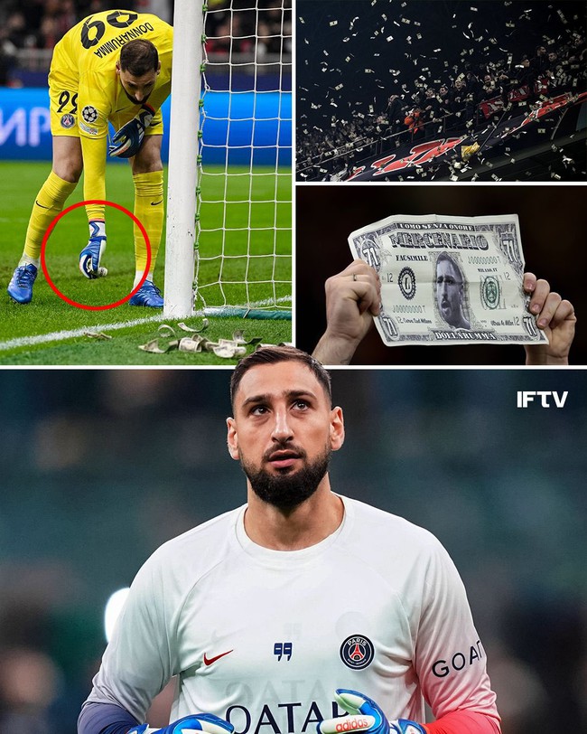 CĐV AC Milan mặc áo số 71,  trút 'mưa' tiền giả xuống khung thành của Donnarumma - Ảnh 2.