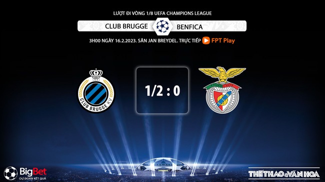 Tỷ lệ trận Club Brugge vs Benfica