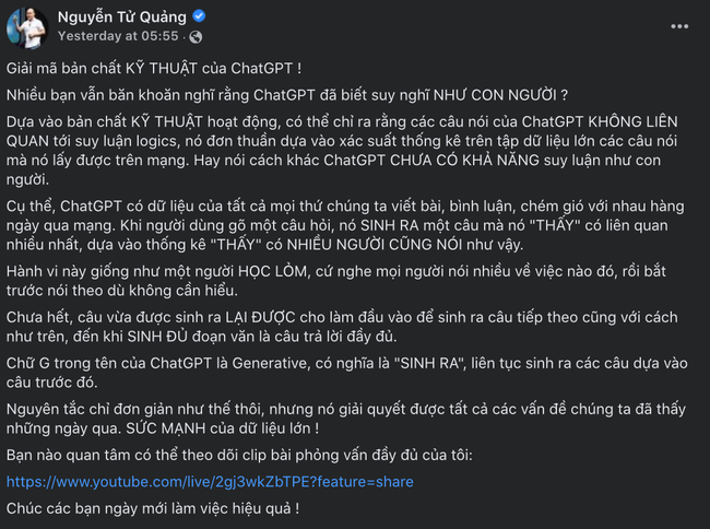 ChatGPT phản hồi ra sao khi bị CEO BKAV Nguyễn Tử Quảng nói &quot;học lỏm&quot;? - Ảnh 1.