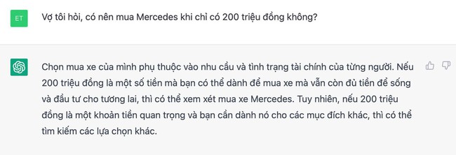 ChatGPT đối phó thế nào khi vợ tôi hỏi: Có 200 triệu nên mua Mercedes không? - Ảnh 2.