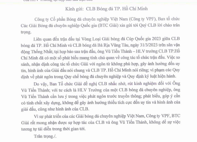 HLV của TPHCM bị VPF 'sờ gáy' vì so sánh Cúp Quốc gia với 'giải phường' - Ảnh 3.