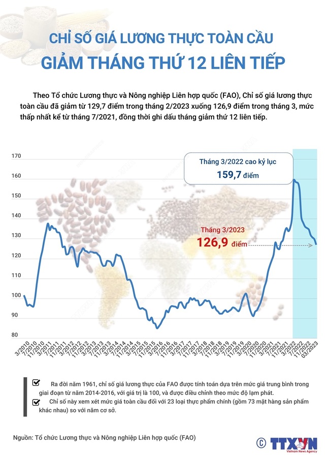 Chỉ số giá lương thực toàn cầu giảm tháng thứ 12 liên tiếp - Ảnh 1.