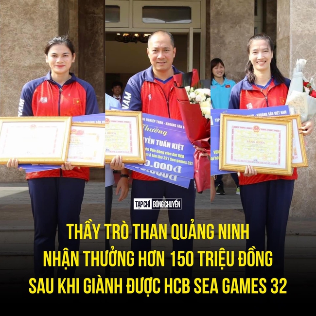 HLV Tuấn Kiệt và 2 tuyển thủ bóng chuyền nữ Việt Nam được thưởng lớn sau khi trở về từ SEA Games 32 - Ảnh 2.
