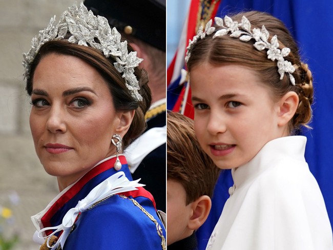 Công nương Kate nhận 10 điểm khéo léo khi cùng con gái phá vỡ truyền thống, đeo vương miện có ý nghĩa đặc biệt trong Lễ đăng quang của Vua Charles III - Ảnh 1.