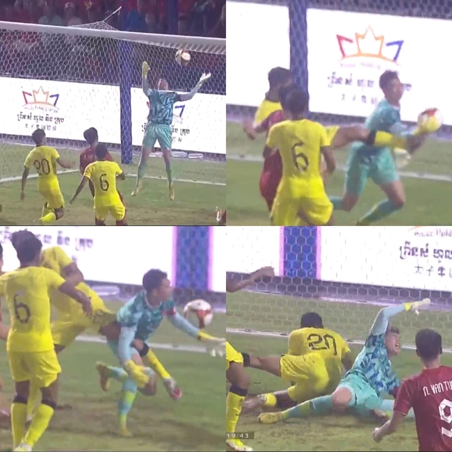 CẬN CẢNH: Cầu thủ Malaysia phạm lỗi mười mươi với Văn Chuẩn, U22 Việt Nam nhận bàn thua oan ức - Ảnh 3.