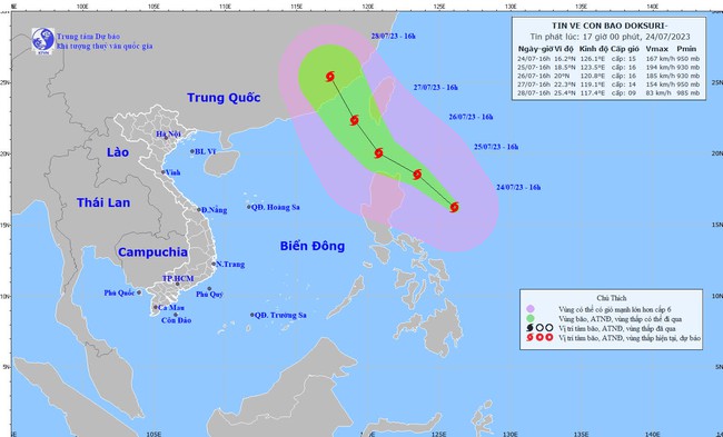 Bão Doksuri có khả năng mạnh lên, biển động dữ dội - Ảnh 1.