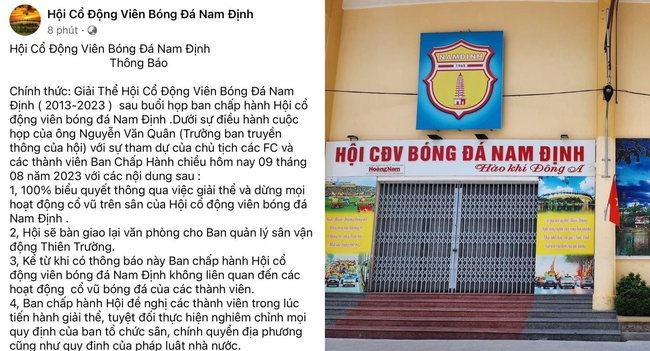 Hội CĐV bóng đá Nam Định thông báo giải thể