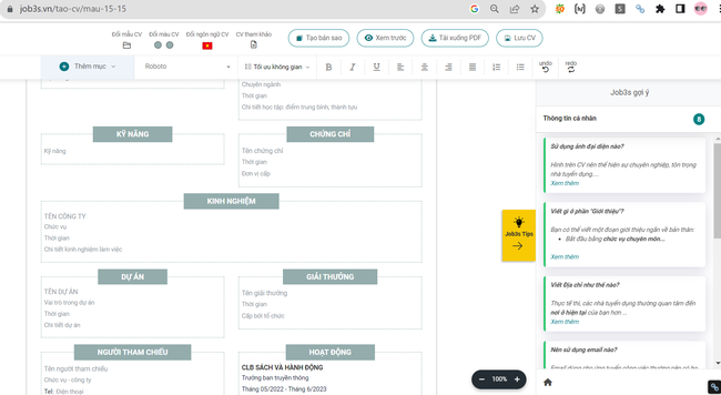 Tạo mẫu CV online đơn giản chỉ 3 giây phần mềm Job3s - Ảnh 4.