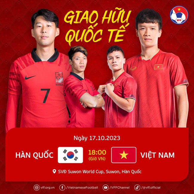 Tuyển Việt Nam đá giao hữu với Hàn Quốc vào ngày 17/10/2023