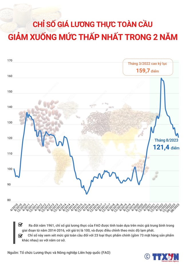 Chỉ số giá lương thực toàn cầu giảm xuống mức thấp nhất trong 2 năm - Ảnh 1.