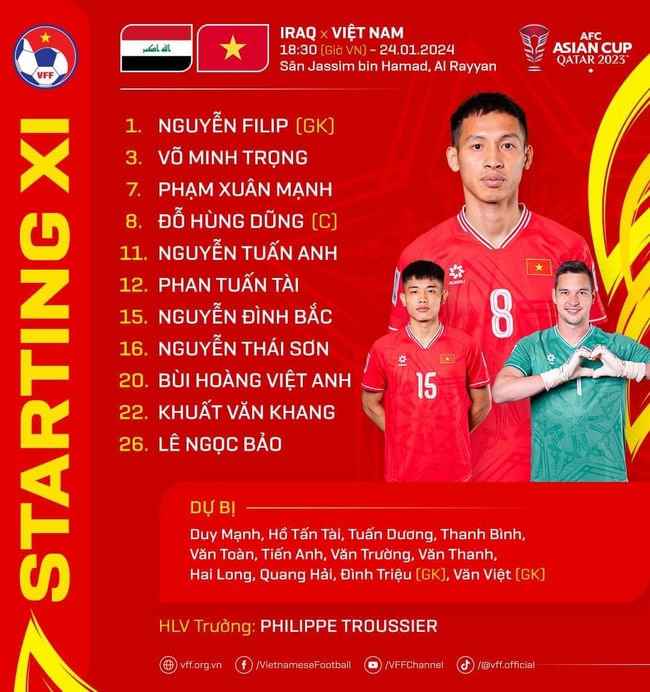 Đội hình ra sân Việt Nam vs Iraq: Đỗ Hùng Dũng và Đình Bắc trở lại, Văn Toàn và Quang Hải dự bị - Ảnh 2.