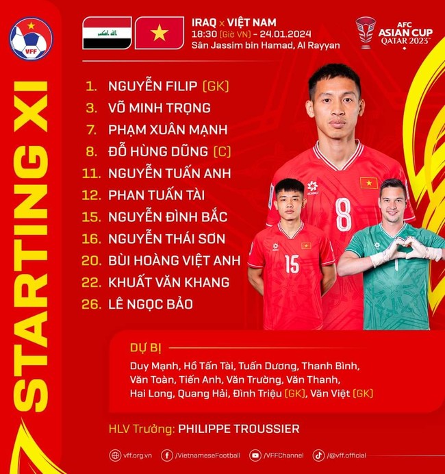 Xem trực tiếp bóng đá Việt Nam vs Iraq trên VTV5, VTV6, Asian Cup 2023 (0-0): Hùng Dũng đội trưởng - Ảnh 5.