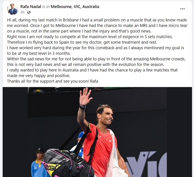 Nadal lại lỡ hẹn với Australian Open 2024 vì chấn thương, có thể giải nghệ sớm hơn dự tính - Ảnh 3.