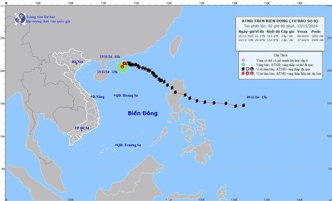 Thời tiết ngày 15/11: Bão số 8 suy yếu thành áp thấp nhiệt đới trên biển - Ảnh 1.