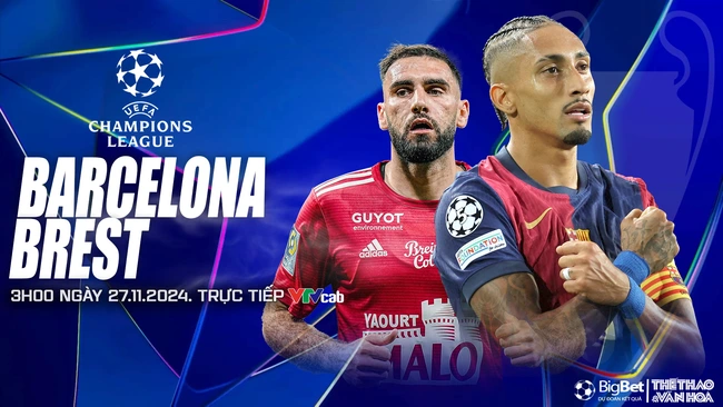 Soi Kèo, soi tỷ lệ Barcelona vs Brest 3h00 ngày 27/11, vòng bảng Champions League - Ảnh 1.