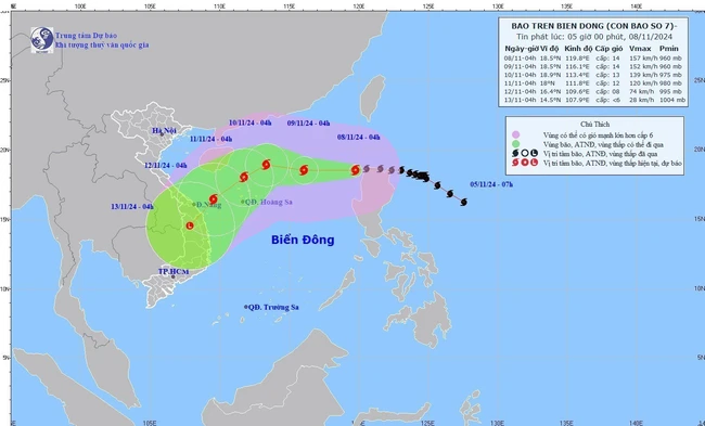 Thời tiết ngày 8/11: Bão YINXING hướng vào Biển Đông với sức gió giật cấp 17 - Ảnh 1.